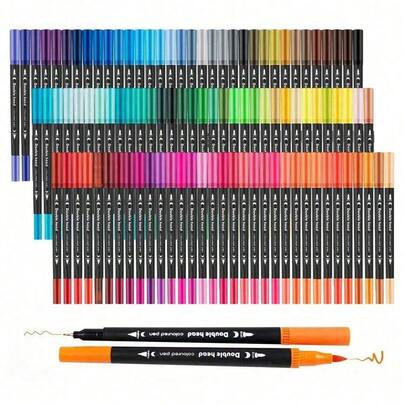 12/24/36/48/60/80/100/120 piezas Marcadores duales con punta fina y de pincel Colores de dibujo a acuarela Marcador de arte profesional para estudiantes de escuela y papelería