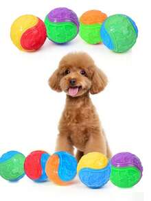 1个 - 吱吱作响的狗狗球 - 高弹TPR橡胶玩具，适合互动玩耍，缓解出牙不适，2.5英寸，鲜艳色彩（黄、蓝、红、紫、绿） - 可搭配发射器进行趣味训练、捡球游戏和泳池游戏 - 活力狗狗球 - 发射器