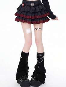 一双朋克风皮质搭扣宽腿套，黑色过膝长筒袜，Y2K亚文化风，JK风格，百搭舒适 - 彩色 - 查看 7