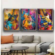 Guitar Canvas Painting Set, 3 PiecesGuitar Wall Decoration, Musical Instrument Canvas Set Canvas Poster, Music Canvas Gift Optional Frame