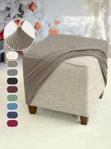 1 pieza Funda de otomana cuadrada de jacquard elástica, antideslizante y duradera para reposapiés, funda todo incluido para taburete, protector de muebles - Multicolor - Ver 3
