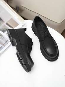 2025 Spring & Autumn New Arrival Men's Business Casual Black Leather Shoes, Thick Sole Elevator Shoes