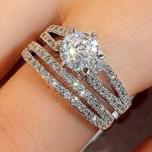 2pcs Women's Fashion Ring Set, Luxury & Elegant Style, Alloy Zirconia Inlaid Rings, Suitable For Valentine's Day, Vacation, Commute, Date, Party, Wedding, Engagement, Gift For Wife, Girlfriend, Mother Birthday, Anniversary, New Year, All Seasons