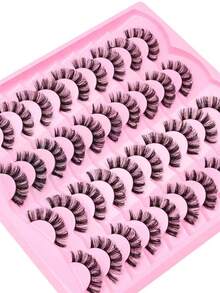 20 对全条睫毛 D 卷假睫毛蓬松仿貂毛睫毛适合日常派对约会婚礼化妆使用 - 黑色 - 查看 6