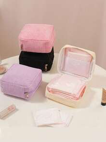 Multi-Coloured Tampon Storage Bag Pink Sanitary Napkin Storage Bag Portable Storage Bag Large Capacity Simple Style Used To Store Sanitary Napkins Panty Liners And Tampons A Necessity For Girls A Good Choice For Going Out Stripe Series Makeup Bag Travel School Supplies Travel Essentials Make Up Bag Holiday Essentials Cosmetic Bag Makeup Bags Makeup Pouch Makeup Organizer Make Up Organizer Makeup Storage Vacation Travel Bag For Women - Multicolor - View 5