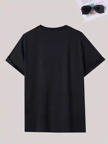 Men's Summer Short Sleeve T-Shirt With Letter '' Print - Casual Round Neck Breathable Top, Short Sleeve Summer Wear For Hot Weather, Machine Washable & Dry Cleanable, Versatile For Casual Or -Casual Outfits - In Stock () - Black - View 3