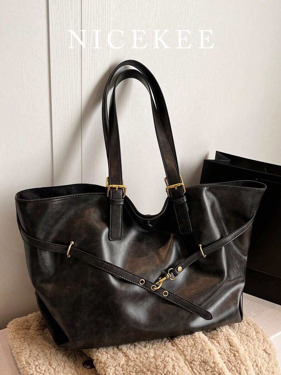 复古大容量多功能日常单肩包，简约纯色轻便手提包，美拉德时尚扇形包，小众设计休闲腋下包，适合通勤、旅行和各种场合。