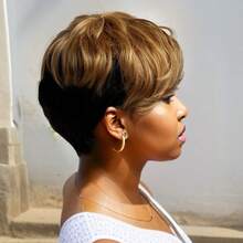 High Light Synthetic Wig Short Straight Pixie Short Bob Wig Honey Blonde Mixed With Black Hair For Ladies - Multicolor - View 4