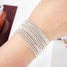 G-S Minimalist Ultra-Thin Sparkling Rhinestone & Silver/Gold Color Tennis Bracelet For Women, Multiple Options