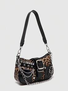 Y2K 时尚百搭星月设计独特银色千禧年肩链斜挎包，完美契合女孩街头风、派对装扮，亦可作为礼物赠送。星空印花女包 Y2K - 黑色 - 查看 4