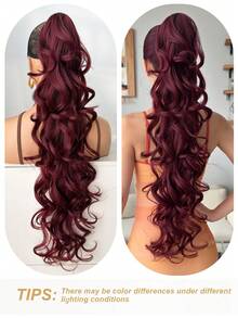 Accessorio per capelli a forma di artiglio per coda di cavallo, colore rosso vino, parrucca sintetica a onde profonde resistente al calore da 28 pollici, adatta per feste di Natale, Ognissanti e uso quotidiano delle donne