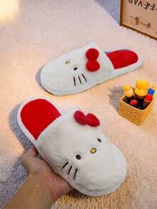 SANRIO Cartoon Plush Slippers For Youth & Girl - Cozy & Warm, Cartoon Shoes, Furry Slippers, Fluffy Slippers, Sole With Cute,  Characters  Designs - Perfect For Indoor Lounging For Winter - Red and White - View 3