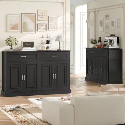 140cm Kitchen Sideboard, Cabinet, Sideboard, Storage Cabinet, Pantry, Kitchen Furniture, Suitable For Kitchens, Living Rooms, And Dining Rooms. With Two Drawers And Four Doors, It Measures 140 X 40 X 92.5cm