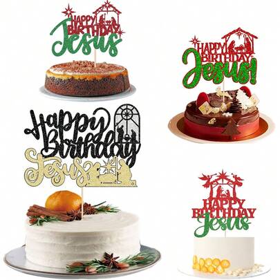1 件生日快乐耶稣蛋糕装饰闪光圣诞快乐耶稣诞生场景主题圣诞耶稣生日派对蛋糕装饰用品