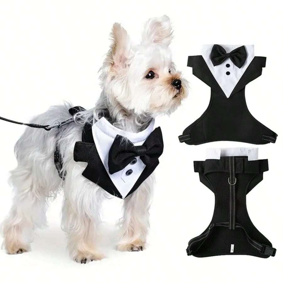 Hunde-Smoking Formelles Hemd, Schwarzer Jacken-Anzug Set, Haustier Kleiner Hund Prinz Zeremonie Fliege Outfit für kleine Hunde & Katzen