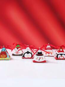 12 pièces Boîte à bonbons triangulaire de Noël, 6 styles de boîte à bonbons en papier de dessin animé avec ruban, boîte-cadeau de Noël avec Père Noël