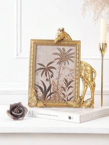 1pc Gold Resin Rectangular Giraffe Shaped Decorative Photo Frame, Resin Material Frame For Desktop Cozy Photo Display And Photography Prop - Gold - View 4