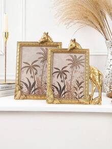1pc Gold Resin Rectangular Giraffe Shaped Decorative Photo Frame, Resin Material Frame For Desktop Cozy Photo Display And Photography Prop - Gold - View 5