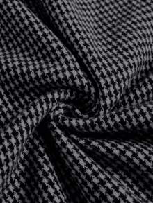 EARO French Retro Women Casual Minimalist Comfortable Daily Versatile Cinched Waist Houndstooth Pleated Front Slit High Waist Elastic Waist Slim Sexy Elegant Loose OL Professional Bodycon Skirt, Spring/Autumn - Dark Grey - View 7