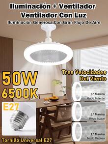Rotatable LED Ceiling Fan Light For Home, E27 Screw Mouth, Three-Color Ceiling Fan Light For Living Room, Remote Control, 30W Bedroom Fan Light, - White - View 1