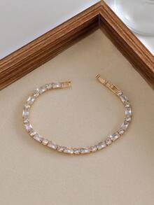 1pc Minimalist Fashion Square Zirconia Inlaid Gold-Plated Bracelet, Versatile - Gold - View 1