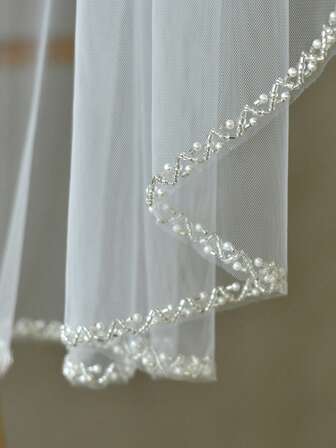 Velo de novia hecho a mano con cuentas, con caída y peine, tocado elegante para vestido de novia