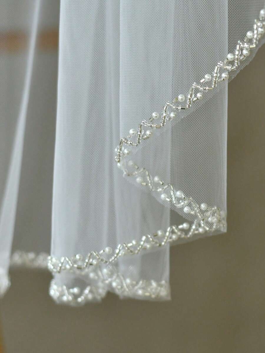 Voile de mariée fait main avec perles, pendentifs et peigne à cheveux, accessoire de cheveux de mariage élégant