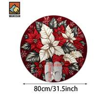 1 pièce/10 pièces Tapis de bain antidérapant avec design de poinsettia et flocon de neige, en matériau de flanelle, tapis de sol rond, décoration moelleuse, convient pour la salle de bain, la porte, la cuisine, le salon et autres occasions, lavable en machine, antidérapant, décoration de Noël, idée cadeau