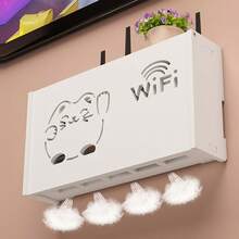 1 件免钻电视盒壁挂架，用于路由器、WiFi 的壁挂式存储架，具有电缆管理和散热功能 - 白色 - 查看 5