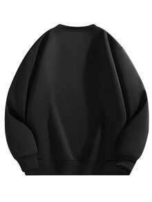 Thermal Lined Faux Wool Men's Winter Crew Neck Pullover Sweatshirt, Casual Polyester Knit Base Layer Hoodie, Long Sleeve, Round Neck, Regular Fit, Outdoor Leisure, Autumn/Winter Series - Black - View 2