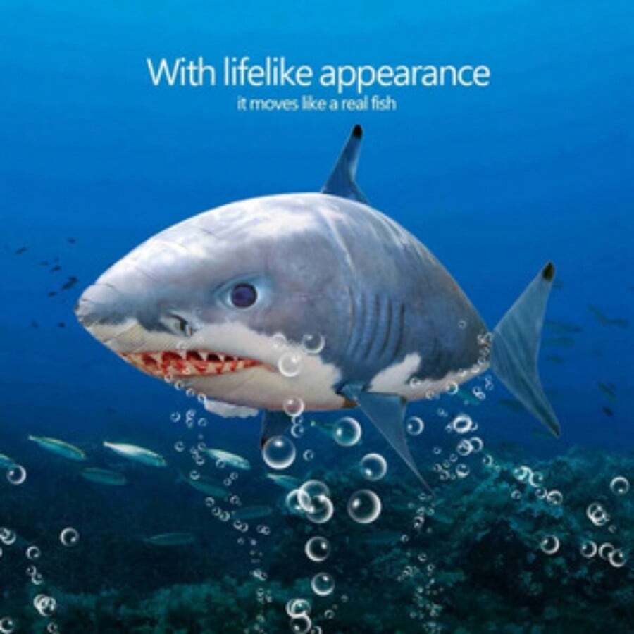 Remote Control Shark Plane, Giant Shark Balloon, Helium Filled (Please Provide Your Own Helium), Perfect For Pool, Birthday, Halloween, Christmas Party, Boys And Girls Birthday Gift, Ocean Theme Decoration. Flying Shark - 藍色 - 查看 1
