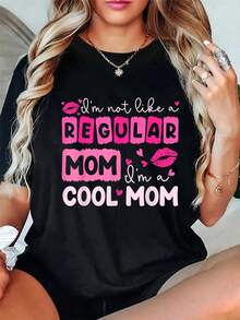 100% Cotton Mother's Day I'm Not Like A Regular Mom I'm A Cool Mom T-Shirt Women's Men's Summer Comfort Soft Crew Neck Tee Tops - Black - View 1