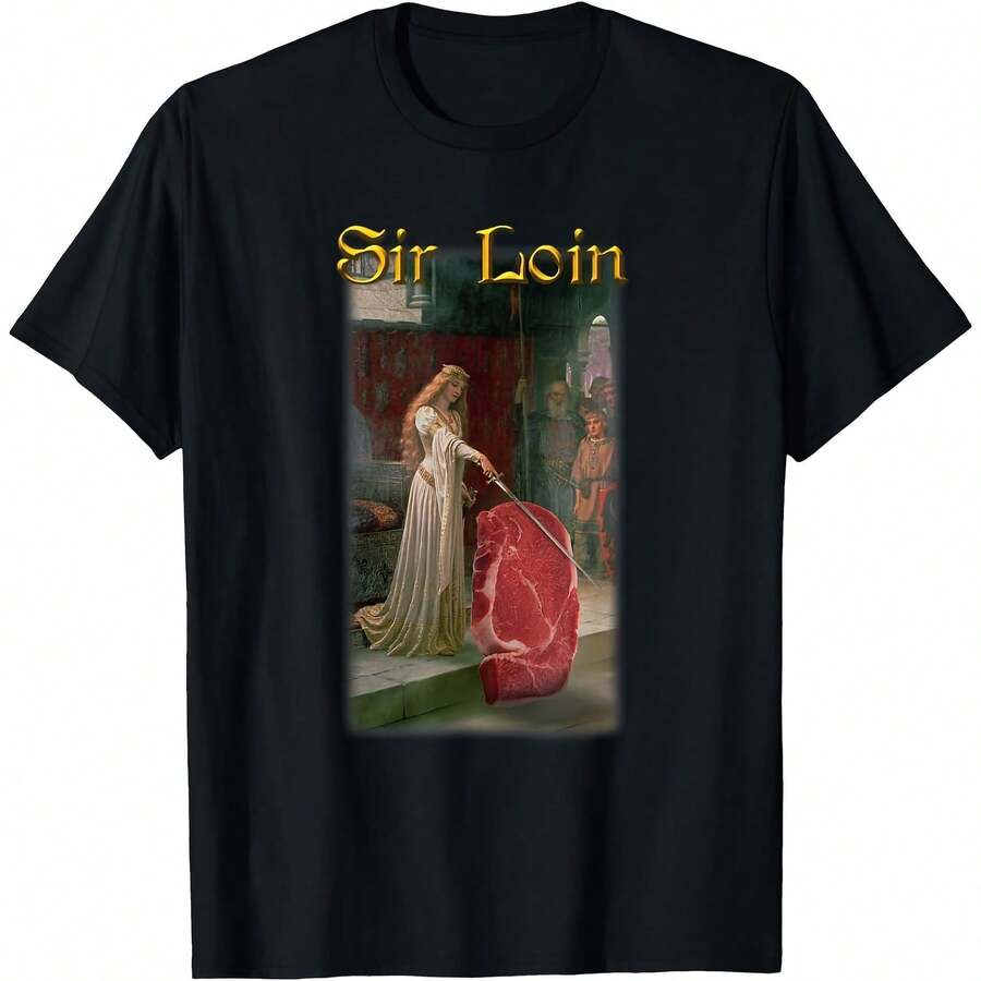 Sir Loin Funny Sirloin Steak Joke Medieval Accolade Art T-Shirt, US Uni - 黑色10 - 查看 1