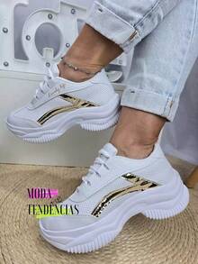 Women's Platform Sneakers, Beautiful, Comfortable And Resistant (LARGE SIZE) - White Gold - View 3