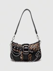 Y2K Fashionable Versatile Star & Moon Design Unique Silver Millennium Shoulder Chain Crossbody Bag, Perfect For Girls' Street Style And Party Outfits, Also A Great Gift. Starry Sky Print Women Handbag , Y2k - Black - View 8
