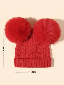 1 件婴儿童包芯纱翻边无檐帽，秋冬季保暖户外帽 - 紅色 - 查看 6