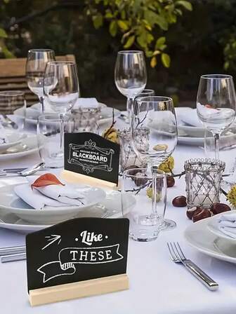 10个装木质迷你黑板套装，带支架，方形拱形蕾丝留言板，适用于学校、办公室、家庭、派对、自助餐等场合，可重复使用，可作定位卡、价格卡、婚礼道具。