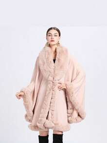 Elegant 1pc Ladies' Multicolored Faux Cashmere & Collar Knitted Cape Shawl, Windproof & Sunproof, Warm And Soft, Suitable For Daily Wear, Party, Festival, Banquet - Black - View 15