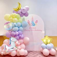 Pastel Birthday Decorations, 106pcs Pastel Balloons With Rocking Horse Hot Air Balloons For Birthday Party Favors Rainbow Gender Reveal Party Unicorn Decorations Bedroom Home Decor - Pastel - View 6
