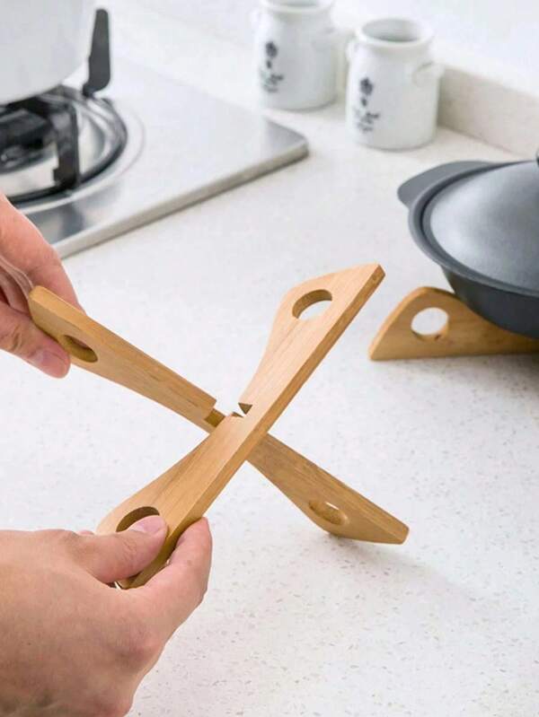 1 almofada isolante de bambu, suporte para panelas em formato de cruz, tigela resistente ao calor, suporte para pratos, tripé para panelas, utensílios de cozinha