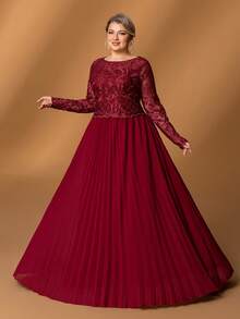 Faeriesty Mosy Plus Size Elegant Round Neck Long Sleeve A-Line Mother Of The Bride Gown: Timeless Design For Weddings, Formal Galas, Black-Tie Dinners, Charity Balls, Evening Soirees