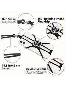 1入組通用短小精悍矽膠手機環扣，附調節式手機掛繩，適用於所有智慧型手機，提升手機安全性且時尚