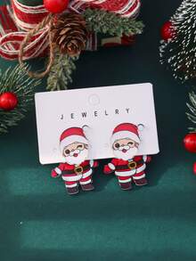 1 Set Cute Acrylic Christmas Earrings, Snowman, Santa Claus, Christmas Tree And Reindeer Stud Earrings, Festive Fun Accessories, Ideal Gift For Women - Multicolor 2 - View 4
