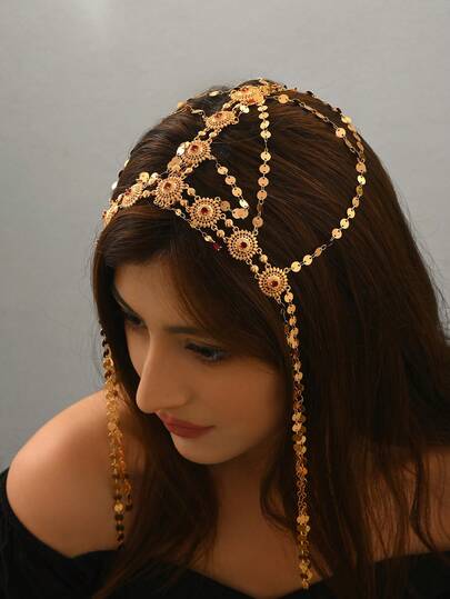 1 件复古多层流苏珠宝头饰，优雅的阿拉伯风格头饰，适合节日、表演和优雅场合