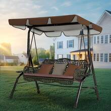 Senmeo 3-Person Patio Swing Canopy Cover , Weather-Resistant Anti-UV Swing Top Cover, Heavy Duty Durable And Stable Rip-Resistant Garden Hammock Canopy, Easy Install Porch Swing Roof For Backyard & Patio - 咖啡色 - 查看 11