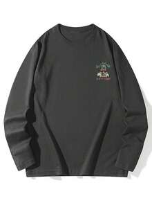 Women's Loose FitLetter & Cartoon Duck Print Long Sleeve T-Shirt, Versatile For Spring & Autumn Casual - Dark Grey - View 5