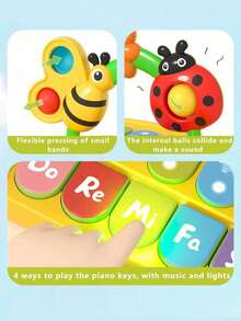 1pc Baby Musical Piano Keyboard Toy, Illuminated Sound Music Toy, Rhythm Games And Song Playback Activities Learning Toy, Early Childhood Educational Interactive Toy, Motor Skills And Cognitive Development Gift, Adjustable Volume Multi-Mode, Portable Storage, Suitable As Baby Gift