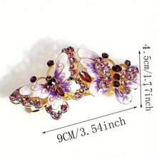 1 Piece Exquisite Rhinestone Inlaid Butterfly Hair Clip Shiny Hair Clip Jewelry Side Hair Braid Braided Sweet Hair Clip Accessories Women's Hair Accessories New Year Or Valentine's Day Beautiful Accessories Gift - 玫紅色 - 查看 6