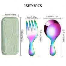 1 Piece 3 Sets Portable Tableware, 304 Stainless Steel Short Handle Round Spoon Fork Combination With Mini Spoon, Small Round Spatula Fork, Including Mini Ice Cream Spoon, Multi-Purpose Stainless Steel Seasoning Salt Spoon Suitable For Coffee, Desserts, Cakes - Ideal For Outdoor Use, Parties, Kitchen Utensils, Novelty Gifts - 綠色的 - 查看 9