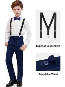 Boys Formal Suit Set - Suspenders Adjustable Waist Ring Bearer - Burgundy Vest - 查看 9